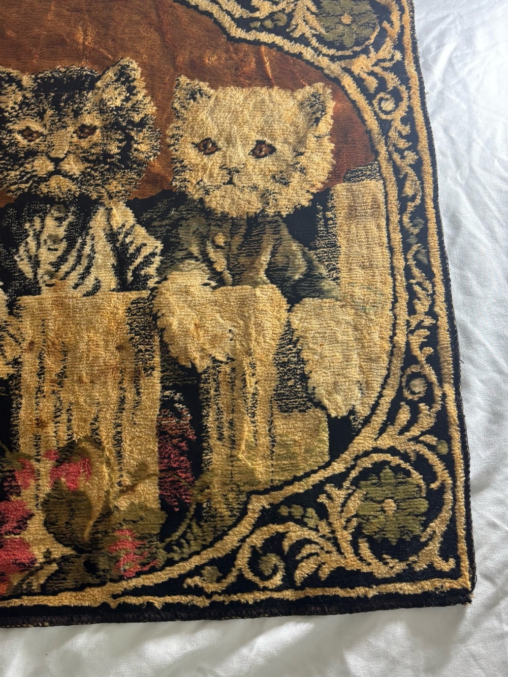 Plush Multicolor Cat Tapestry Throw multicolor vintage 80s picket fence floral - Picture 6 of 13